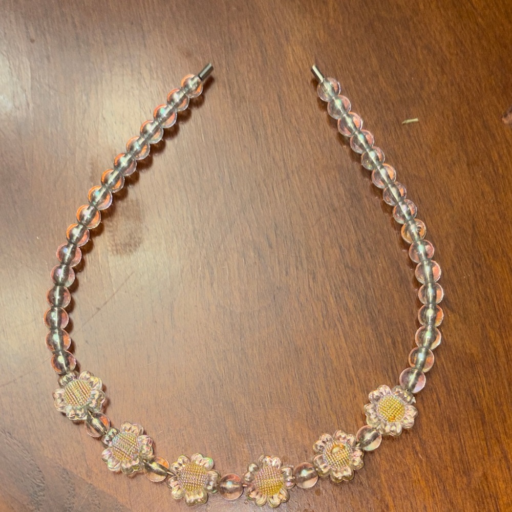 Iridescent Pink Floral Beaded Headband for Kids